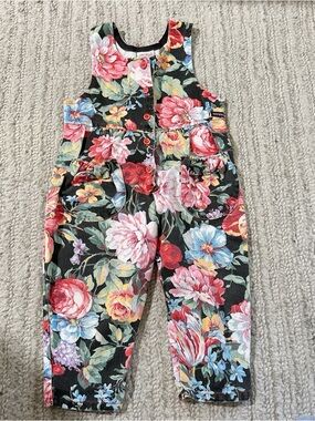 Vintage Sparkle Floral Denim Cotton Jumpsuit Overalls 2T